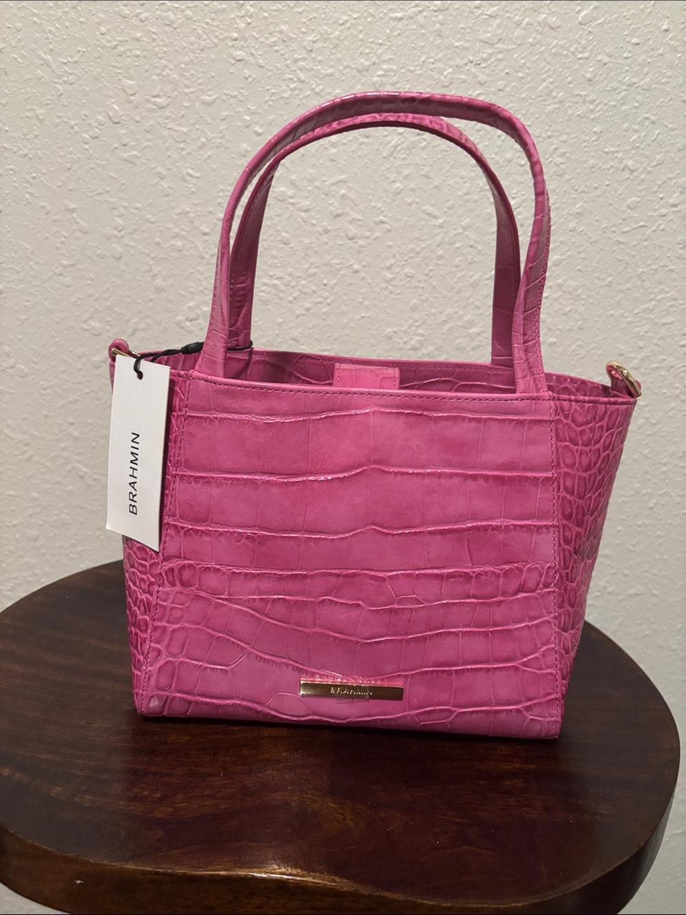 Brahmin Hot Pink Croc-Embossed Mini Tote